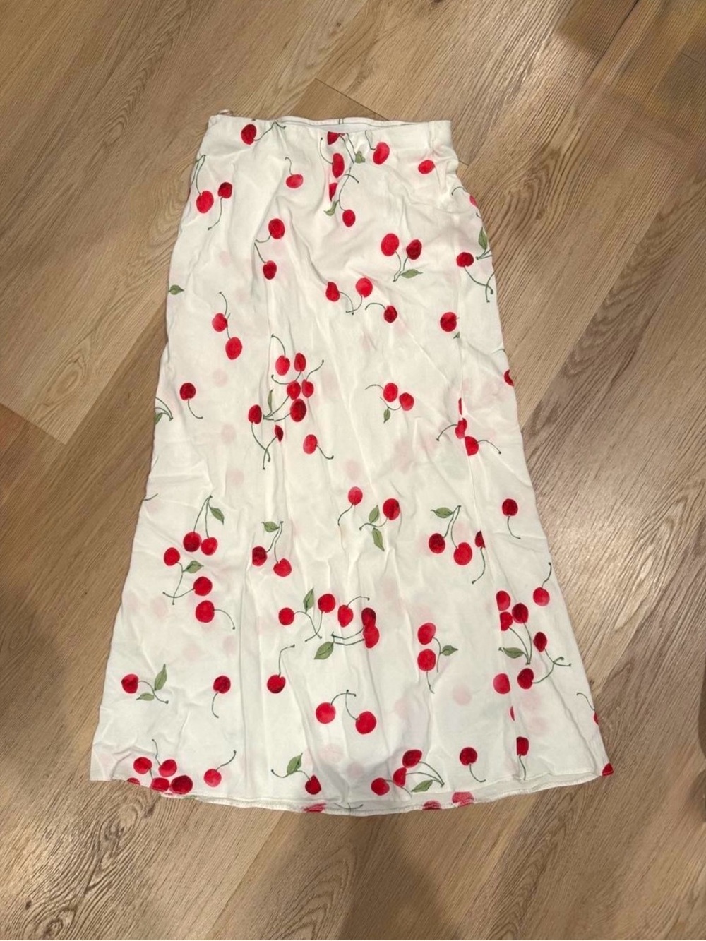 White Maxi Skirt with Red Cherry Print